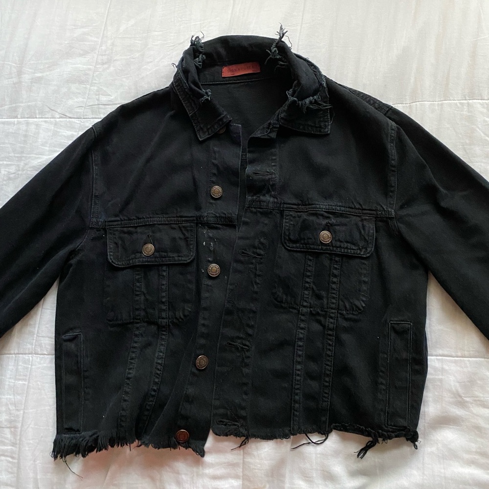 Black Denim Jacket with Mouth Patch
